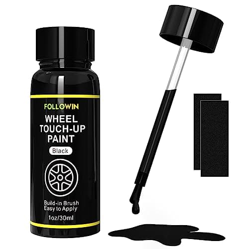FOLLOWIN Black Rim Touch Up Paint for Cars Black Wheel Paint Repair Kit Automotive Rim Scratch Repair Touch up Paint Kit with Brush Repair Rim Curb Rash Wheel Scratch Surface Damage Quick and Easy 1OZ30ml