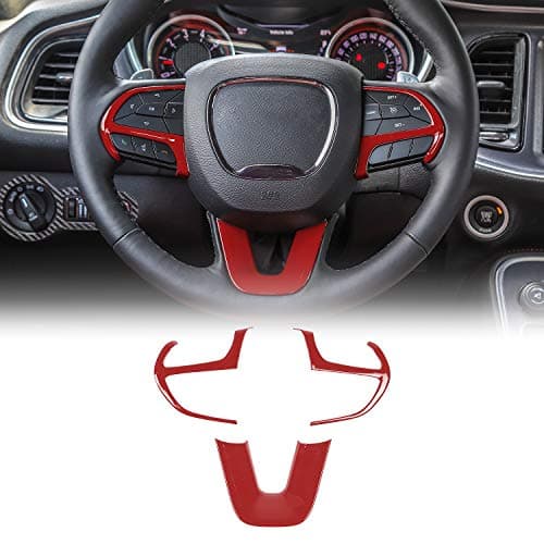 JeCar Steering Wheel Cover Interior Decoration Trim Kits Compatible with Dodge Challenger/Charger 2015-2023/Durango 2014-2020 & Grand Cherokee 2014-2019 SRT8, Red