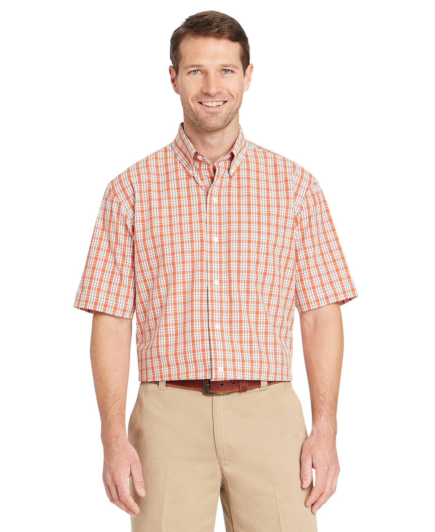 Arrow Men's Hamilton Plaid Short Sleeve Shirt, Orange Rust, XL