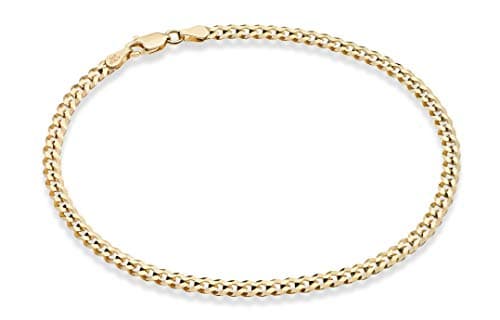 Miabella Solid 925 Sterling Silver Italian 3.5mm Diamond Cut Cuban Link Curb Chain Anklet for Women, Made in Italy (yellow-gold-plated-silver, Length 9 Inches)