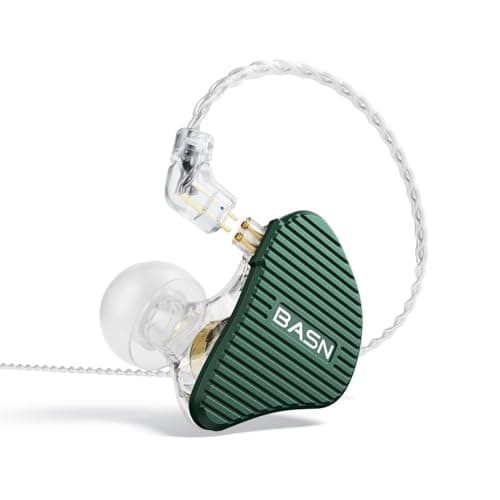 BASN Mix-PD in Ear Monitor,1Planar Driver + 1Dynamic Driver HiFi IEM Earphones with CNC Crafted Metal Cover, Wired Detachable 0.78mm 2-Pin Silver Plated OFC Cable for Musicians (Green)