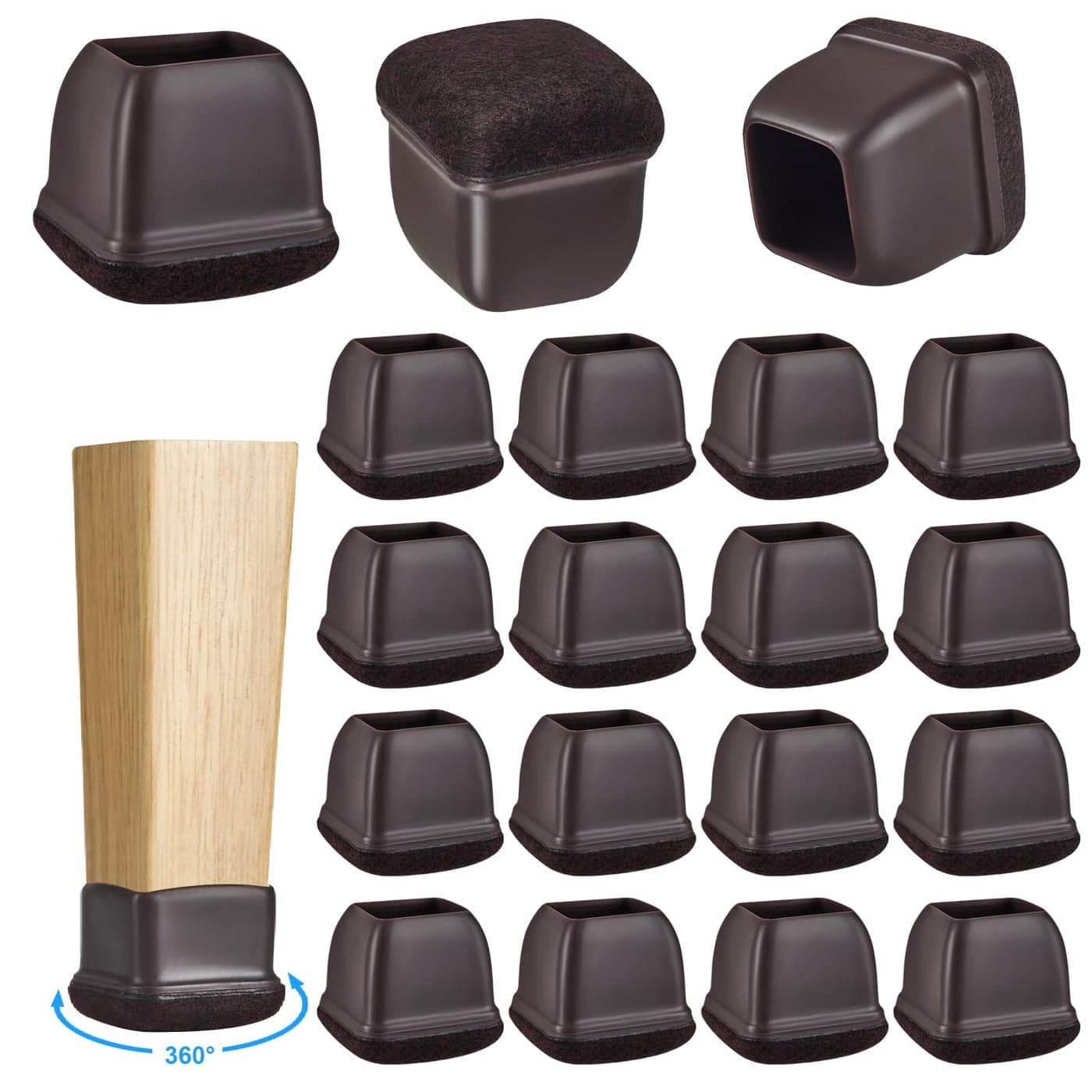 16 Pack Chair Leg Floor Protectors for Hardwood Floors Round Rubber Furniture Sliders 360Felt Pad Bottom Wrapped Thickening Silicone Furniture Legs Caps CoversSquareWalnutL