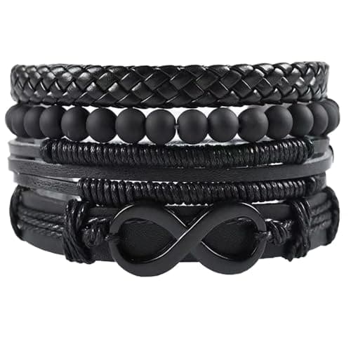 University Trendz PU Leather Multilayer Adjustable Bracelet Wrist Band Biker Style for Men & Boys- Set of 4 (Infinity)