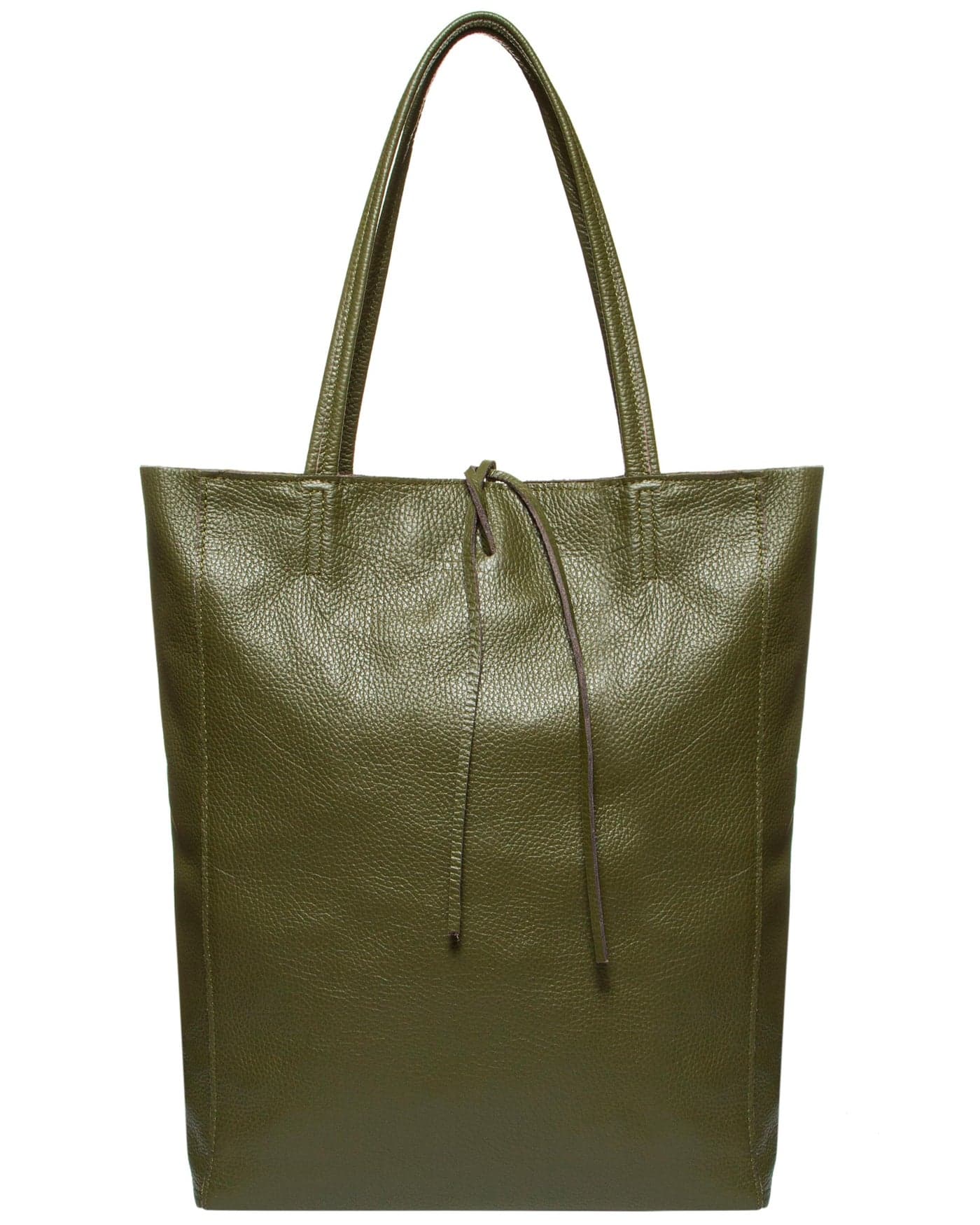 TAKEASY Italian Genuine Leather Tote Bag for Women with Zipper | Large Soft Shopper for Work & Travel | Tall Handbag Purse Bucket (Olive)