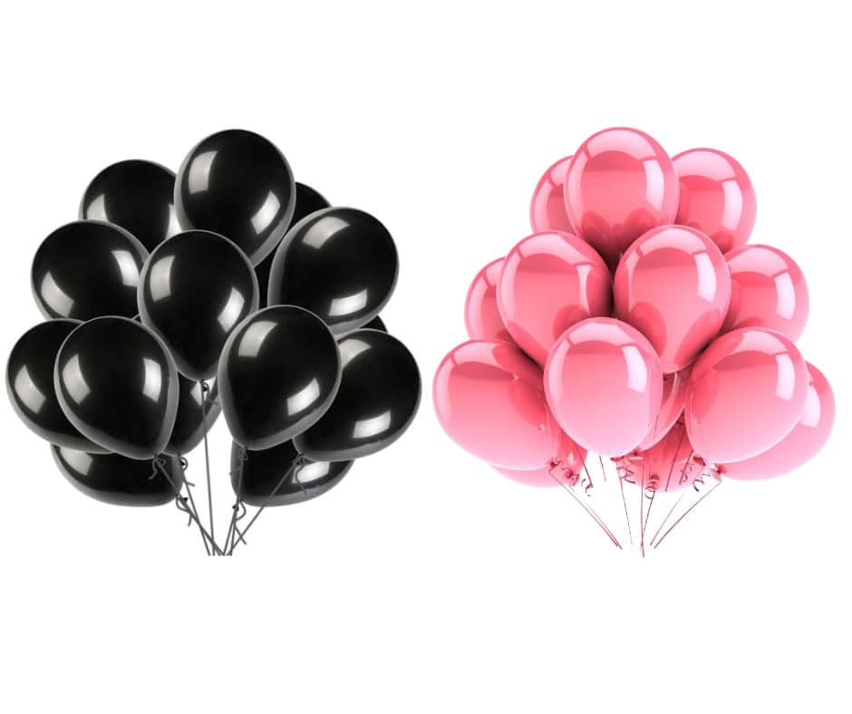 Vail Creations MADE IN INDIA 10inch Metallic Balloons for Birthday Decoration/Anniversary Party Decoration (Black,Pink, Pack of 50)