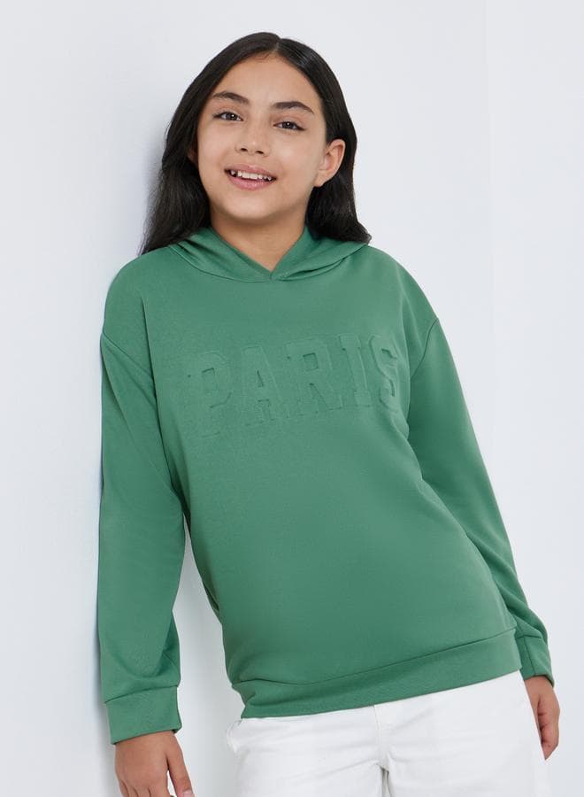 Teen Green Paris Embossed Hoodie