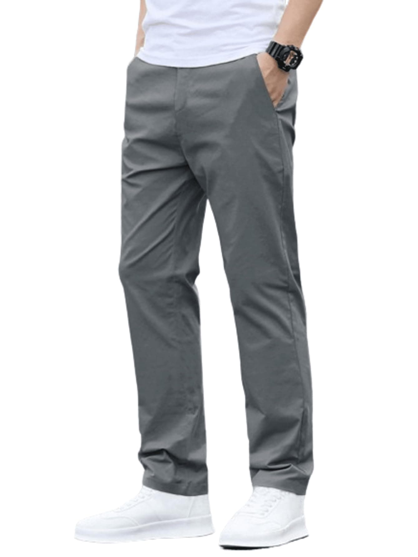 Aahwan Grey Solid Drawstring Relexed Fit Straight Leg High Rise Pants For Men's (283-Grey-38)