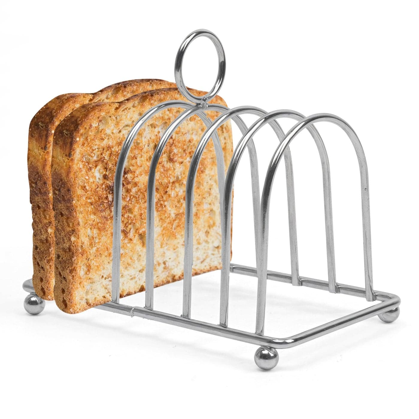 Toast Rack English Style Toast Holder Rack 6Slices Stainless Steel Vintage British Bread Loaf Grid Cooling Station with Handle Display Tray Tool for Kitchen Bakeware Food Server 1PC