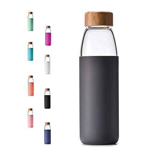veegoal 25 Oz Borosilicate Glass Water Bottles with Bamboo Lid BPAFREE NonSlip Silicone Sleeve and Stainless Steel Leak Proof Lid Reusable Glass Bottle for Men and Women