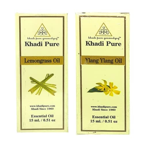 Khadi Pure Lemongrass & Ylang Ylang Essential Oil | Uplifting & Energizing Aromatherapy Blend | Improves Mood, Enhances Relaxation & Supports Healthy Skin | 100% Natural & Therapeutic Grade | Pack of 2 (15 ml Each)