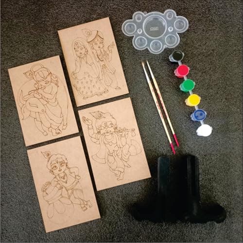 PICRAZEE DIY Art & Craft Kit With Pine MDF Base | Acrylic Colors, Brushes, Palette & Easel | Ideal For Oil & Acrylic Painting, Decoupage, Lippan, Texture Art, Resin & Kids DIY Projects (M2),Brown