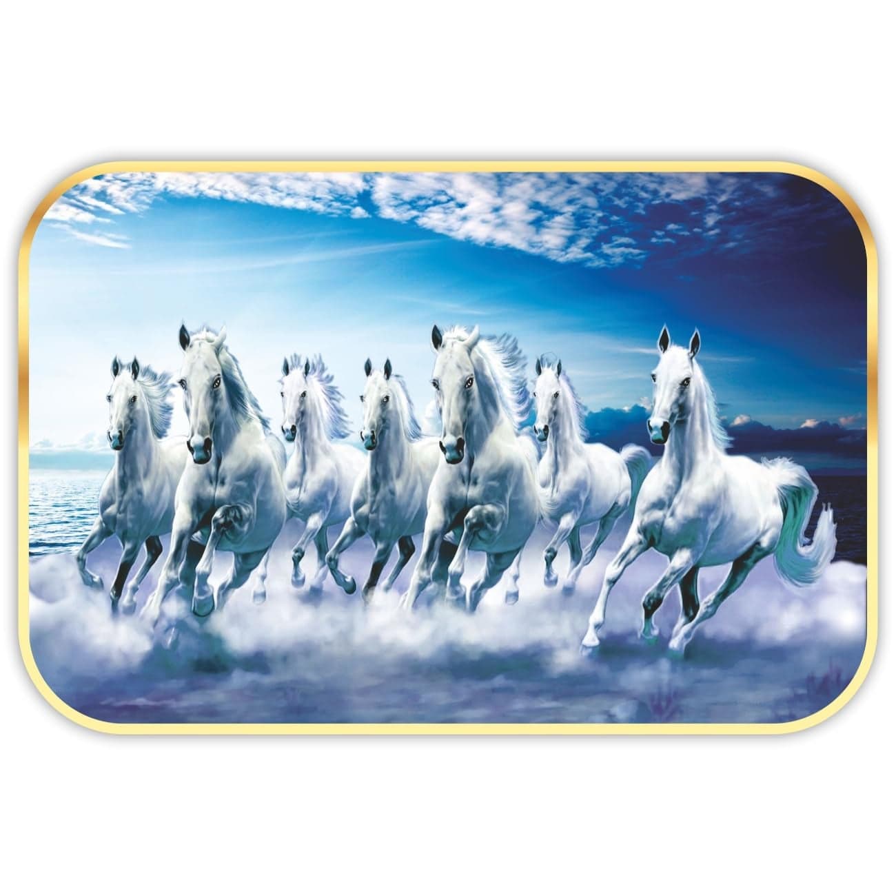 SAF 7 Horses River Large Framed UV Coated Digital Reprint 14 Inch X 20 Inch Painting (SANFH11) SANFH11(multicolor1)