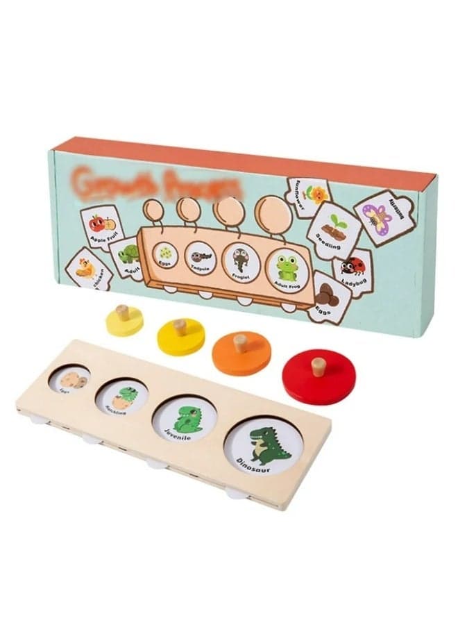 Twisoo Montessori Wooden Animal Growth Process Puzzle Toy for Kids | Card Matching Board Game | Color Sorting Early Learning Toy | Fine Motor Skills Educational Toy for Boys & Girls