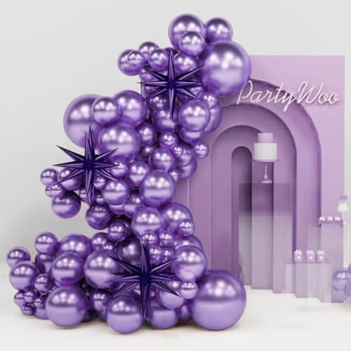 PartyWoo Metallic Purple Star Balloons 110pcs Different Sizes 18 12 10 5 Inch Pack 22 Inch Purple Spike Star Foil Mylar Balloon Arch Kit for Birthday Wedding Party Decorations PurpleG105