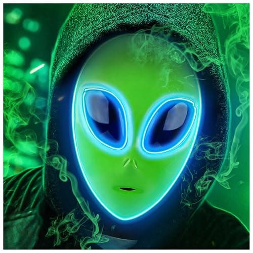 Tanganan LED Alien Mask for Adult Kids,Halloween LED Light up Mask 3 Modes Lighted Face Mask for Festival Cosplay Costume Parties Gift (1pc)