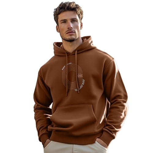 NOBERO Men Regular Fit Graphic Printed Hooded Sweatshirt(1M-TWHO-C1377-MO2_Mocha Bisque_S)