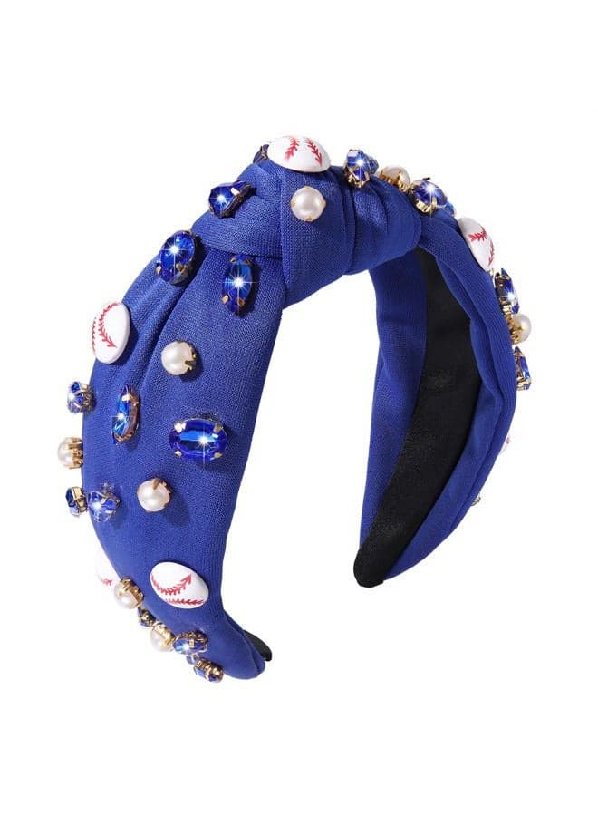 Baseball Knotted Headband for Women Sparkle Crystal Baseball Charm Headband Game Day Top Knot Hairband Baseball Mom Accessories Gift for Sports Fans