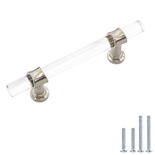 Peaha 10 Pack 3 Inch Acrylic Cabinet Pulls Brushed Nickel Drawer Handles Silver Zinc Alloy Hardware for Dresser Cupboard Kitchen