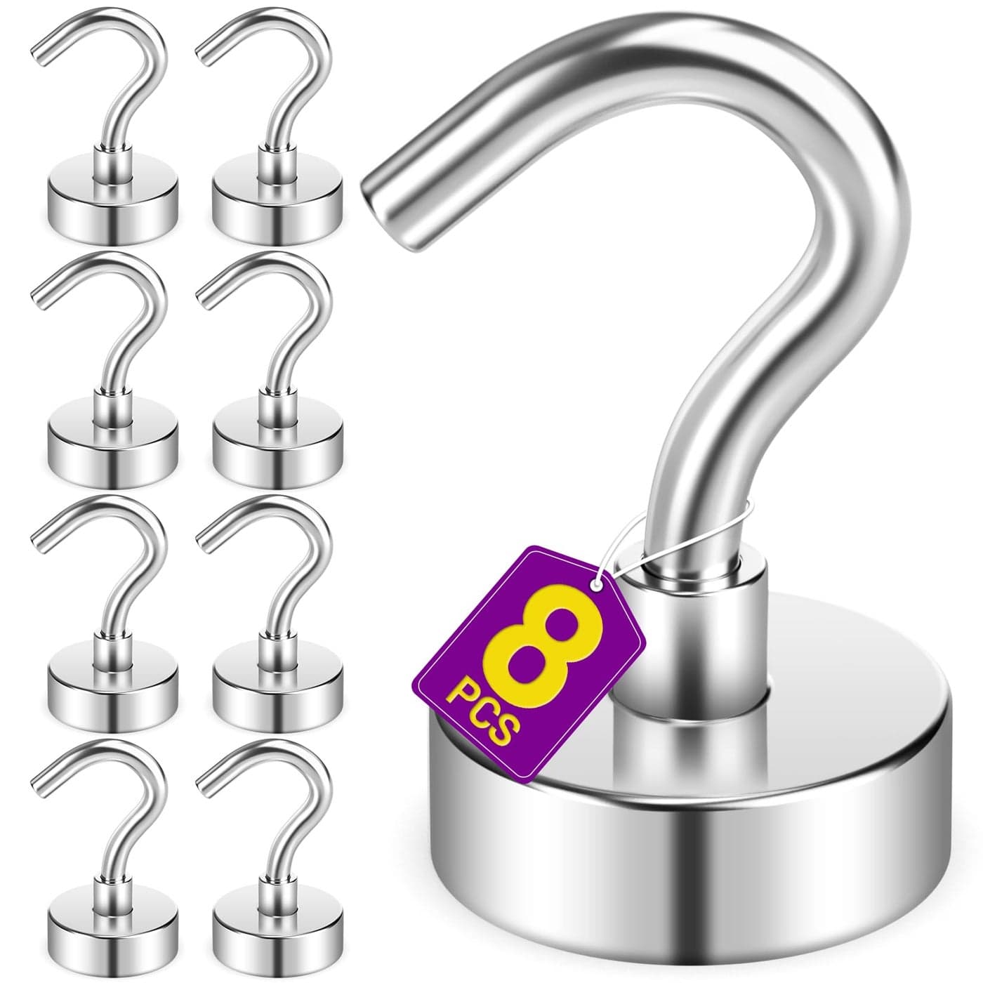 Niuknow 8 Pack Magnetic Hooks for Cruise Cabins 25 LB Neodymium Magnets with Hooks Heavy Duty Magnet Hooks for Hanging Kitchen Office Towels Curtains Gifts for Men Silver