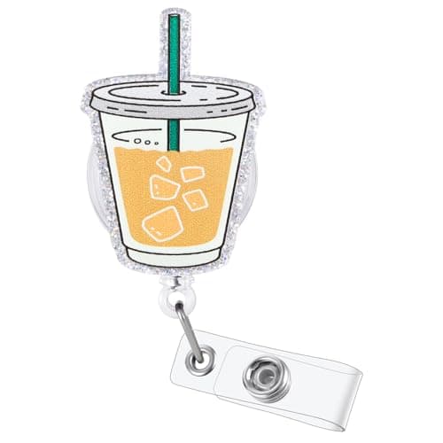 Iced Coffee Funny Office Badge Reel | Retractable ID Card Coffee Lover Badge Holder | Name Tag Work Badge Clip for RN LPN CNA MA ER Night Shift Nurse Nursing Student Doctor Teacher | Coworker Gifts