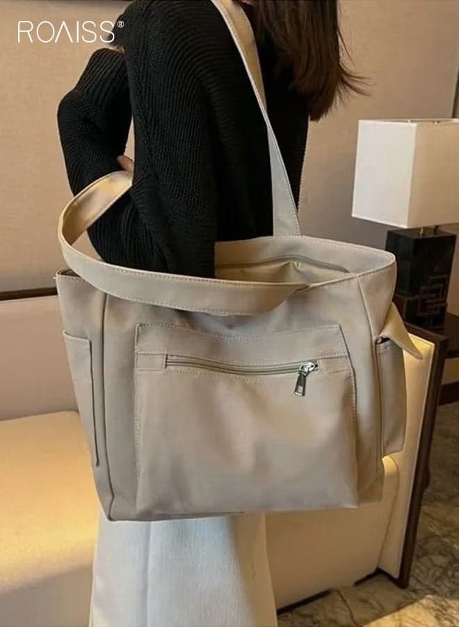 Women's Canvas Bag, Large Capacity One Shoulder Messenger Tote Bag, Casual Solid Color Versatile Work Commuting Handbag Shoulder Bag, Khaki, 41*15*28cm