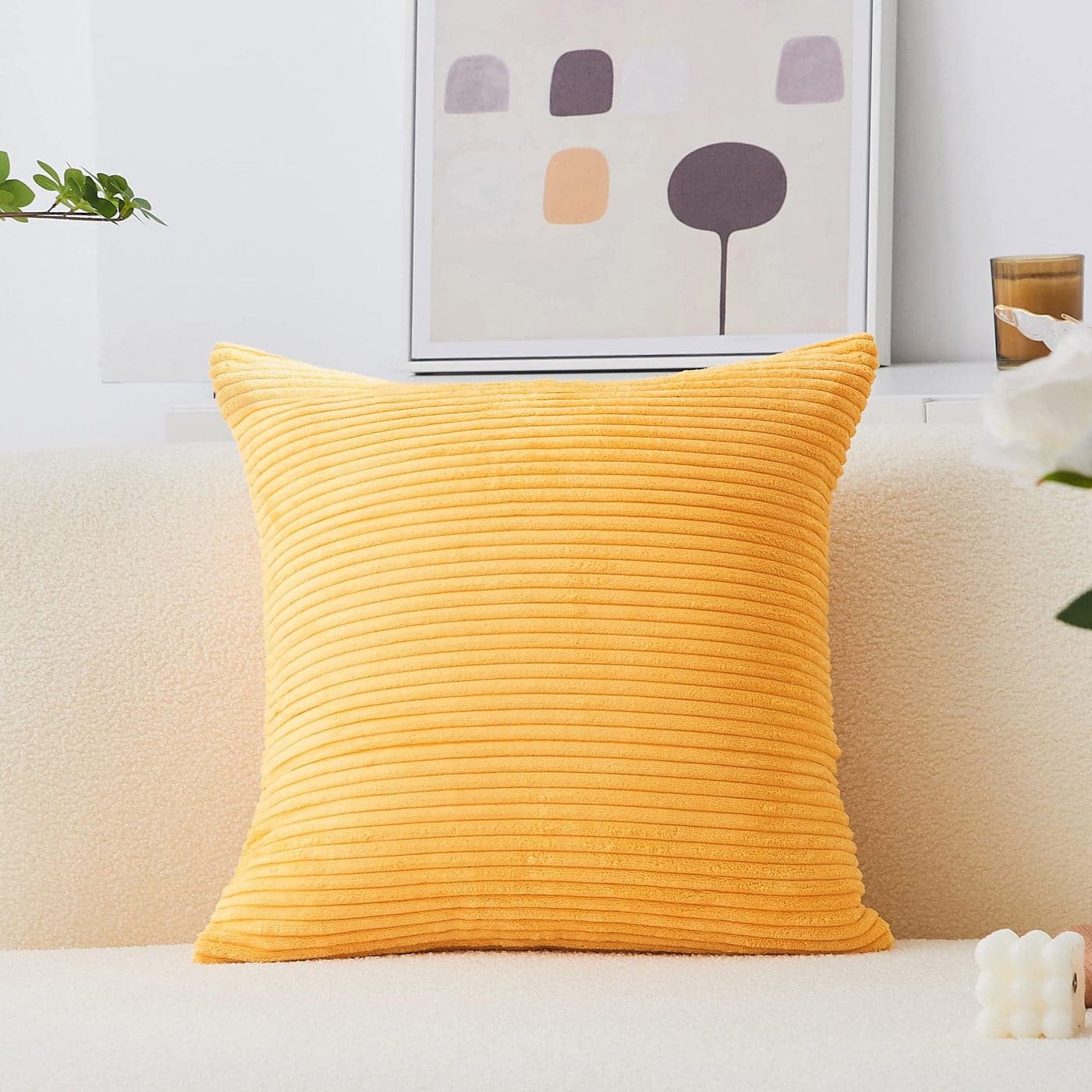 Home Brilliant Mustard Yellow Throw Pillow Cover 18x18 Decorative Plush Corduroy Striped Spring Decor Throw Pillow Cushion Cover for Couch Bed Summer Decor 18 x 18 45x45 Sunflower Yellow