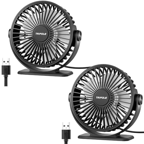 TriPole Desk Fan 2 Pack Black USB Powered Small Portable Fan 3 Speeds Adjustable Strong Breeze Mini Personal Fan 360 Rotation Quiet Plug In USB Fan for Desktop Bedroom Office Table Travel 45in