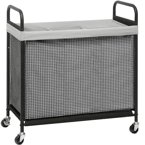 STORAGE MANIAC Rolling Laundry Hamper with Wheels 3-Section Laundry Sorter Rolling Laundrys Basket on Wheels with Removable Bag Clothes Hamper Laundrys Organizer Cart Bathroom Bedroom 120L Grey