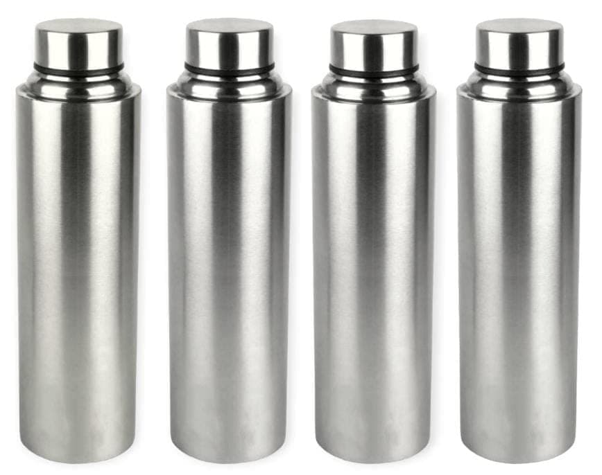 STEEPLE Set of 4 Premium Stainless Steel Water Bottles 500ml Capacity Silver
