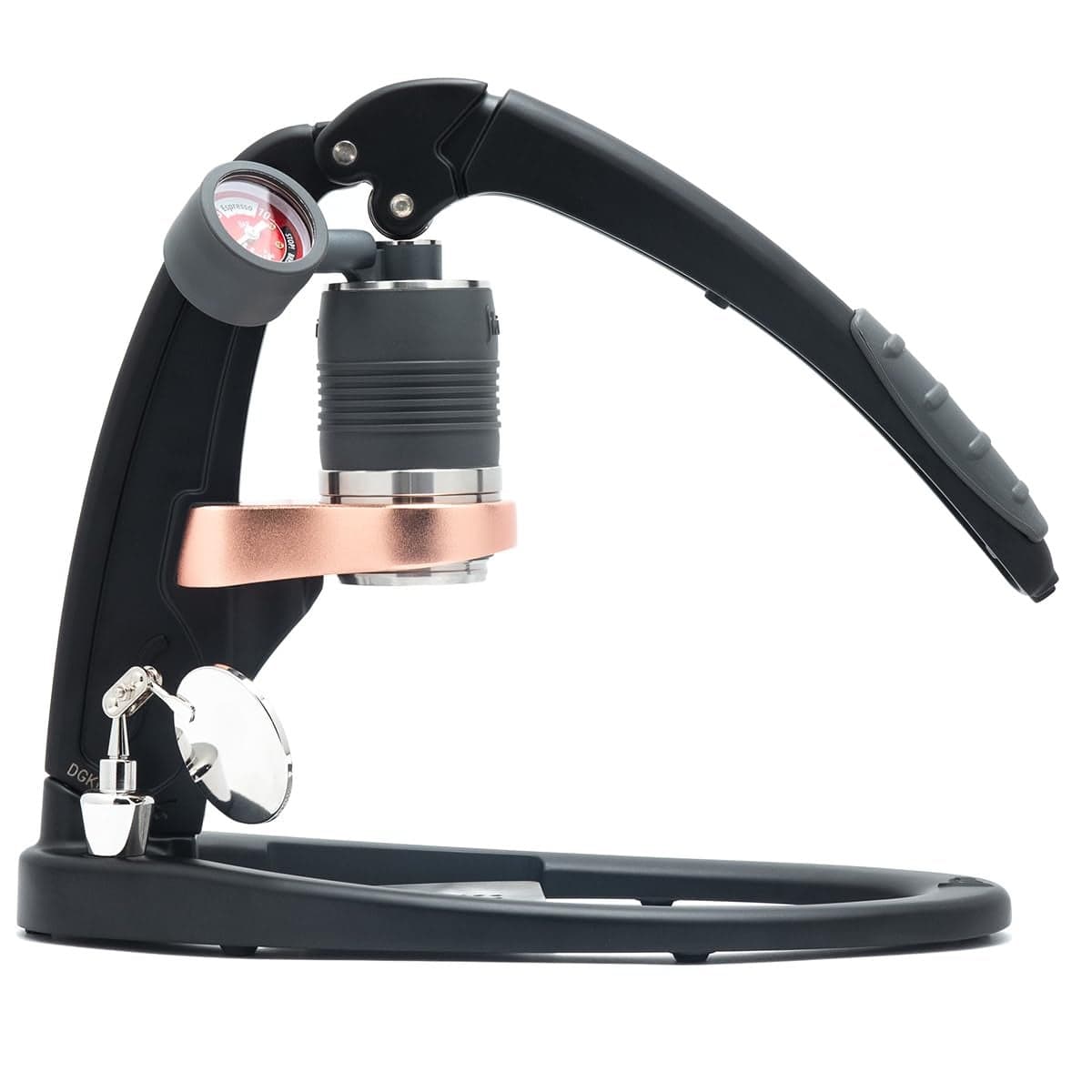 Flair UPDATED PRO 3 Black All manual lever espresso maker with a stainless steel brew head pressure gauge and a shot mirror