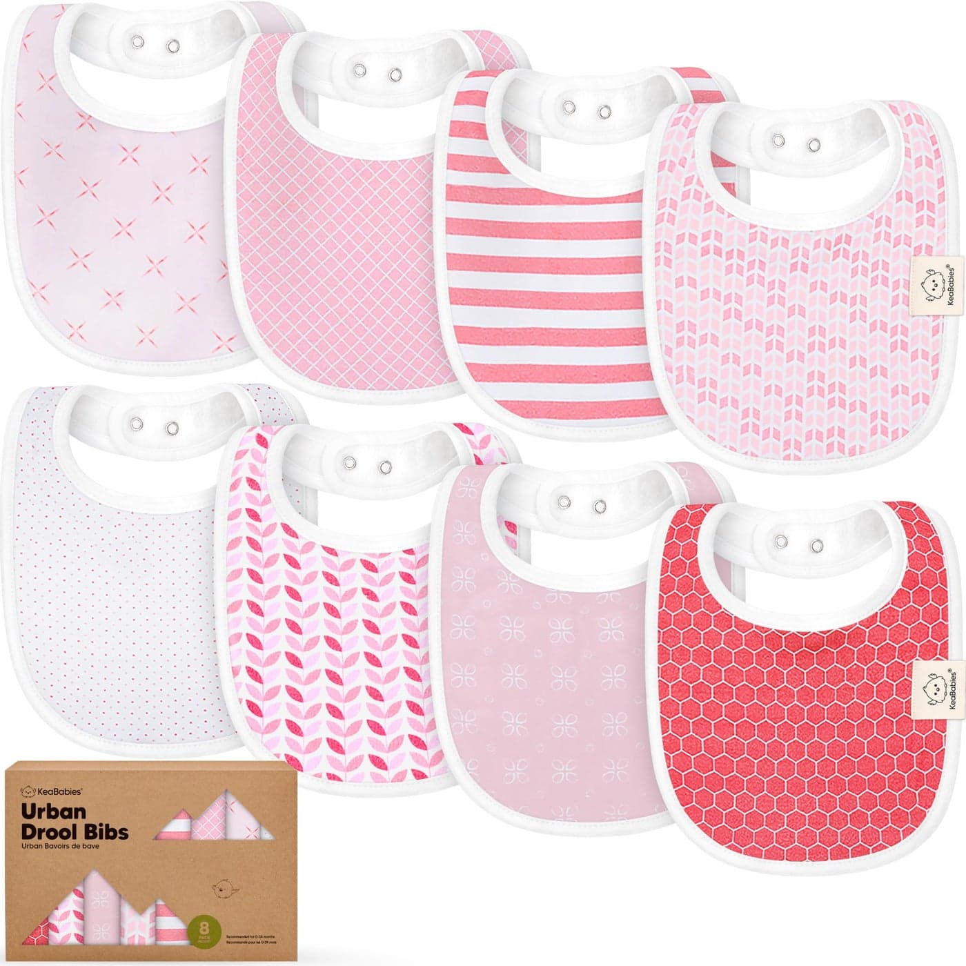 8-Pack Organic Baby Bibs for Boys, Girls - Soft Cotton Drooling and Teething Baby Bibs, Baby Girl Bibs, Baby Boy Bibs, Baby Drool Bibs for Baby Girl, Boy, Newborn Infant Bibs(Blush)