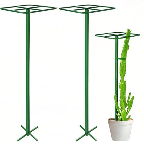 Zealor 2 Pack Adjustable Dragon Fruit Trellis, 12"x12"x50" Dragon Fruit Trellis Metal Climbing Plant Support Frame Cactus Tower Plant Cage for Vertical Gardening Vegetable Garden Outdoor, Green