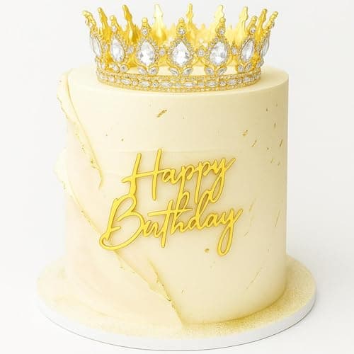 Otuuz 8 Pcs Gold Queen Crown Cake Topper for Women Happy Birthday Cake Toppers Foam Balls Rhinestone Crystal Tiara Wedding Decoration for Princess Party Photo Props