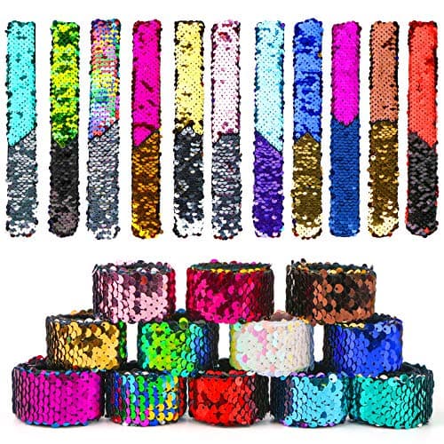 VGOODALL 24pcs Slap Bracelet,Kids Squin Bracelet Mermaid Bracelet Flip Wristband Bracelet Kids Birthday Party Favors Supplies