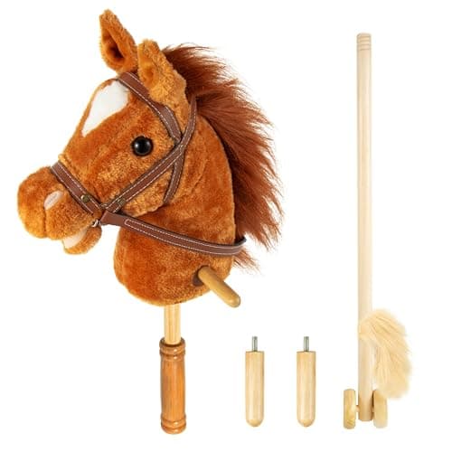Morytale Stick Hobby Horse Riding Toy Plush Stick Horse for Toddlers Ages 3 Horses Ride on Toy Fun Pretend Play with Wooden Wheels and Real Pony ClipClop Sounds 39 InchesLight Brown