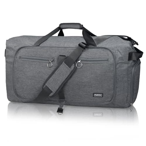 Fmeida 65L Duffle Bag with Shoes Compartment, Foldable Travel Duffel Bags for Men Women, Large Packable Travel Bag Water Repellent & Tear Resistant (Gray)