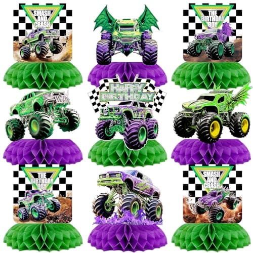 9Pcs Monster Truck Honeycomb Centerpieces Monster Truck Birthday Party Decorations Monster Truck Table Decorations Monster Truck Party Supplies