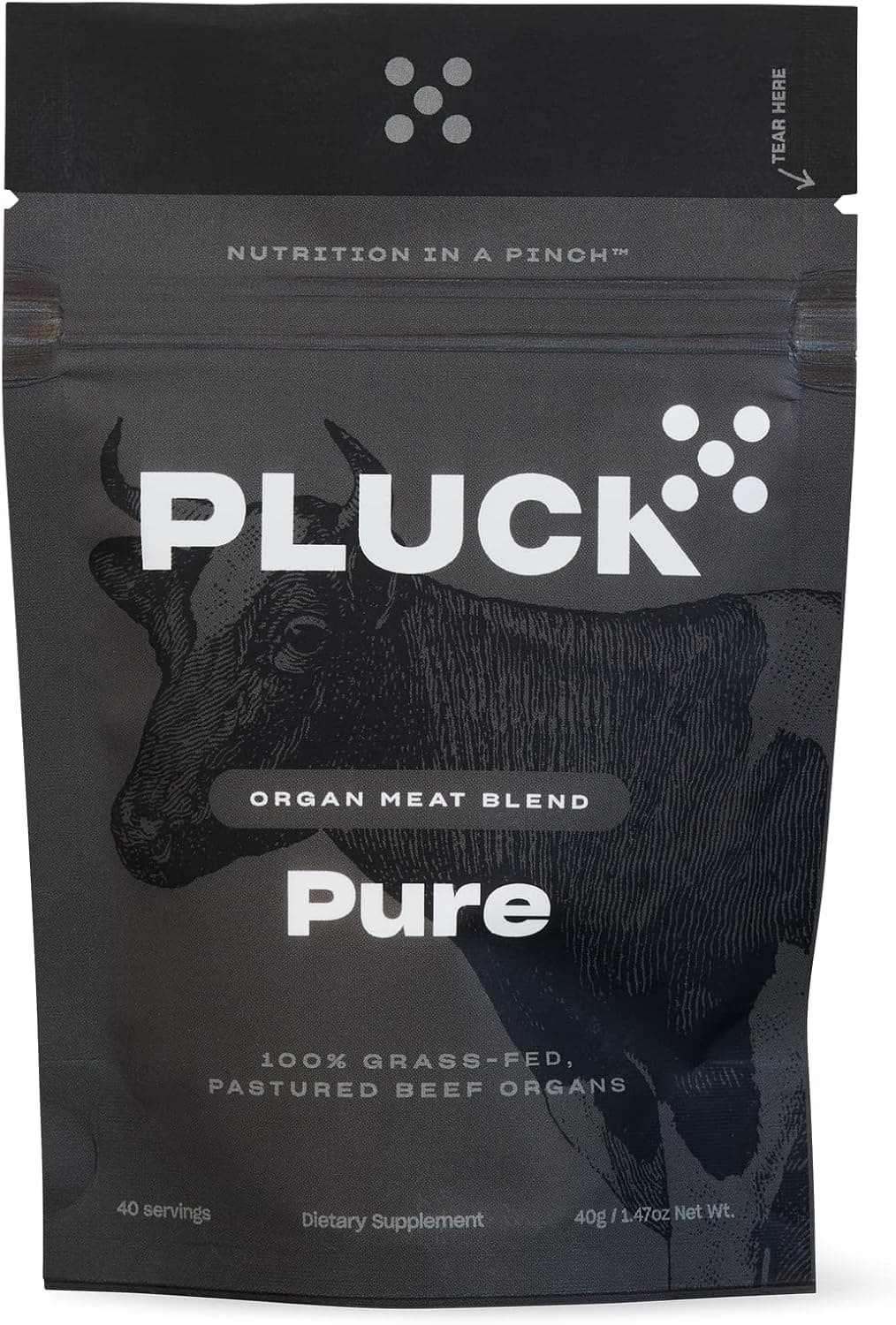 Pluck Pure Beef Organ Supplement Powder - 100% Grass Fed & Finished Organ Meat Blend with Liver, Kidney, Spleen, Heart, & Pancreas - 40 Servings