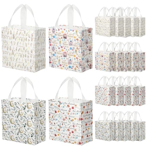 Amylove 24 Pcs Reusable Eid Mubarak Gift Bags with Handles Non Woven Ramadan Goodie Bags Eid Mubarak Party Favor Treat Gift Wrapping Shopping Tote Ramadan Party Supplies 92 x 87 x 43