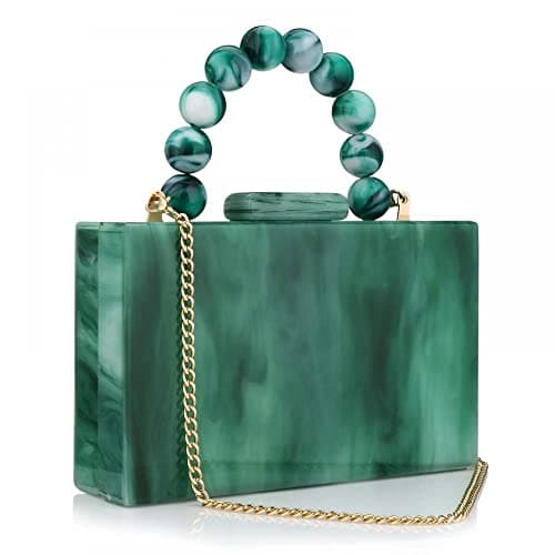 Acrylic Purses Evening Clutch Bag Marbling Handbags for Women Cross Body Bag with Pearl Chain Formal Wedding Prom Party (Green)