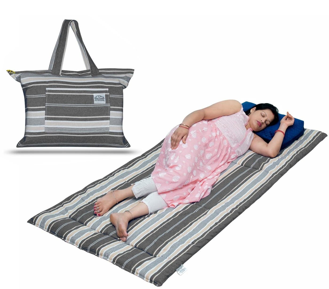 NEXTGO Cotton Filled Mattress Multi Purpose Foldable Mattress with Carry Bag|Portable & Lightweight Gadda|Suitable for Outdoor Travel Camping,Yoga (Brown White Lining,Double: 48x78 Inch Or 4x6.5 Feet)
