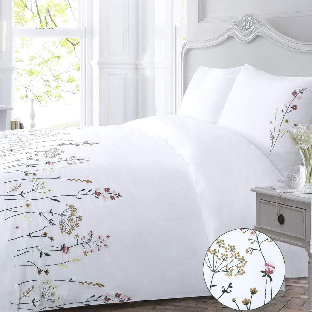 YINFUNG Floral Duvet Cover Set White King Flower Cotton Flowered Elegant Pink French Country Girls Spring Coquette Pretty Botanical Bedding Set Embroidered 3 Pieces Quilt Cover 104x90 Women