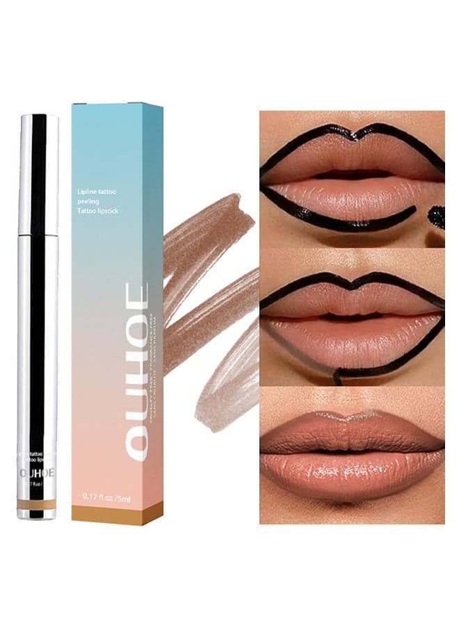 Lipline Tattoo Peeling Tattoo Lipstick- Peel Off Lip Stain, Long Lasting Lip Stain Peel Off, Infused With Hyaluronic Acid & Vitamin E #Dark Brown