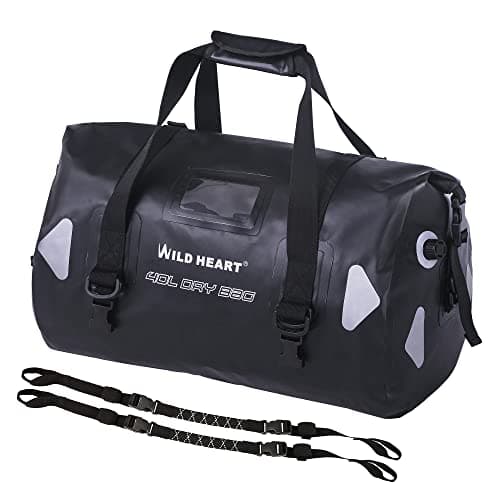 WILD HEART Waterproof Motorcycle Duffel Bag PVC500D With Rope Straps and Inner Pocket 40L 66L 100L for Kayaking, Camping, Boating,Motorcycle(40L,Black)