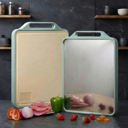 Large Steel Chopping Cutting Board for Kitchen | Steel Heavy-Duty Cutting Board for Vegetables, Fruits Cutter, Meats | Dual Side usable | Food Grade Quality || Large | 41 x 31 cm