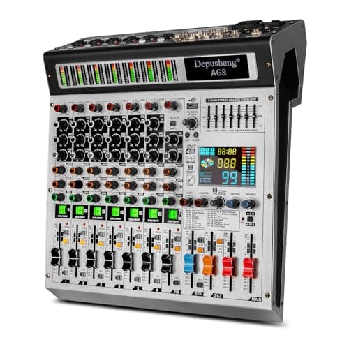 Depusheng AG8 Professional audio mixer 8 Channel with MP3 Player Source USB recording,With grouping and 2 AUX interfaces, 99DSP EFFECTfor Professional and Beginners