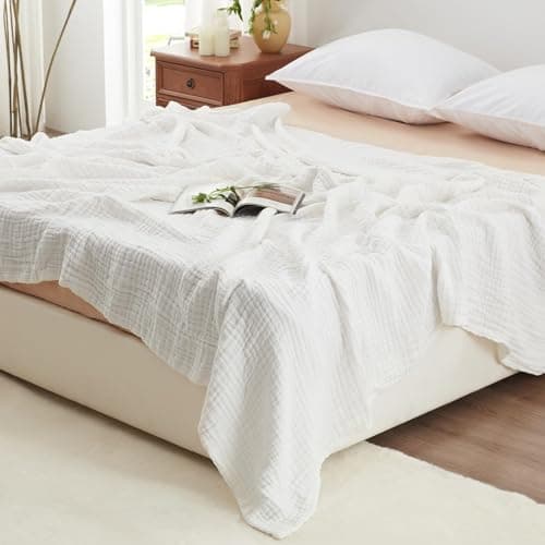 Loves cabin 6 Layer 100 Cotton Muslin Blanket 90x90 Muslin Blanket Queen for Couch Bed Lightweight and Breathable Cotton Gauze for Adult White