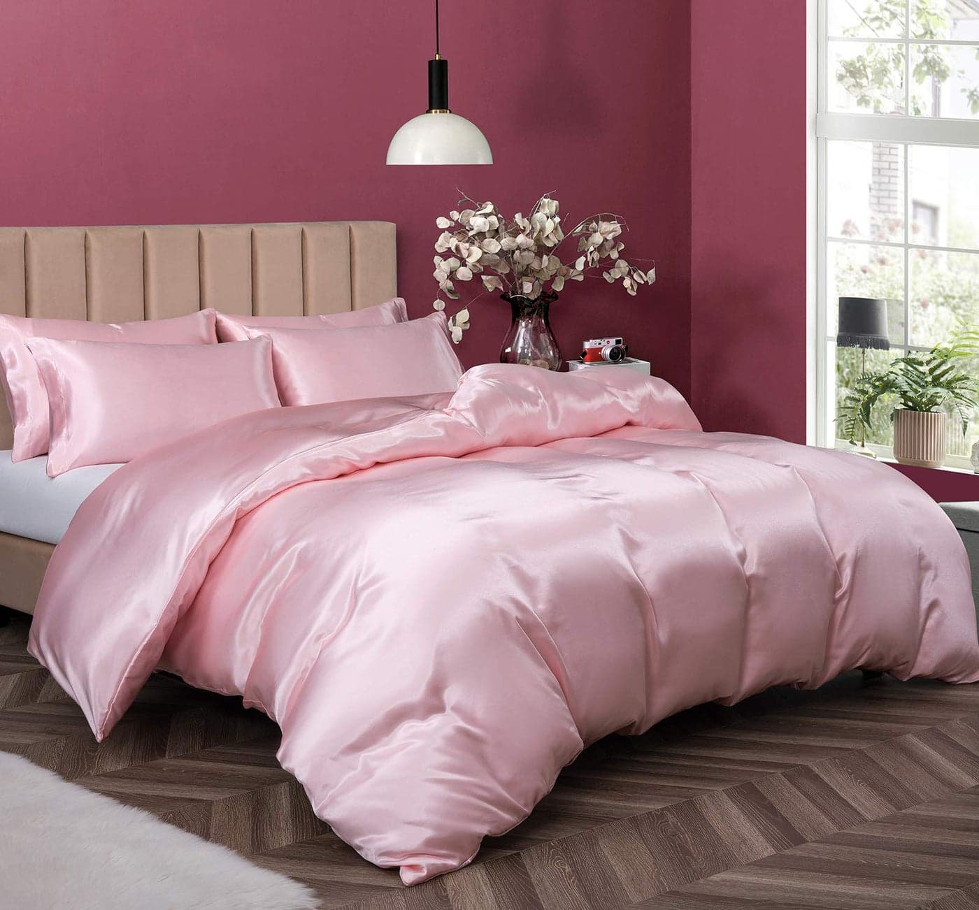 P Pothuiny Satin Duvet Cover Twin Single Soft Duvet Cover Only Luxury Silky Like Blush Pink Duvet Cover 68 x 90 Sold Separately Zipper Closure Corner Ties