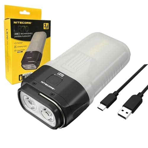Nitecore LR70 3in1 Rechargeable Dischargeable Lantern Flashlight 3000 Lumen with Ecosensa TypeC USB Charging Cable