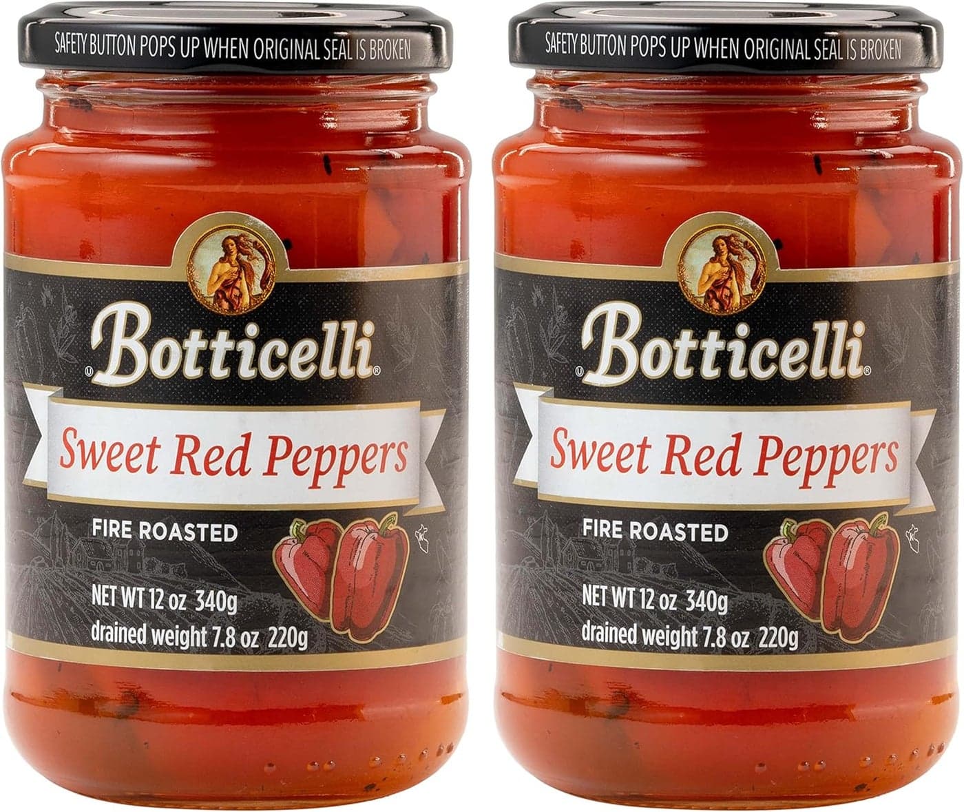 Botticelli Fire Roasted Sweet Red Peppers - 12oz Jars (Pack of 2) - Gluten-Free